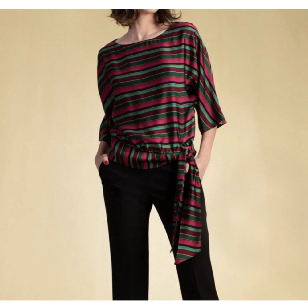 TRINA TURK Women On the Rocks Stripe Boat Neck Top Size S Red Pink Holiday Party - Picture 11 of 12